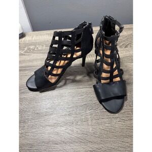 Black Strappy Gladiator Heels Zipper Stiletto Shoes Women's Size 8.5M